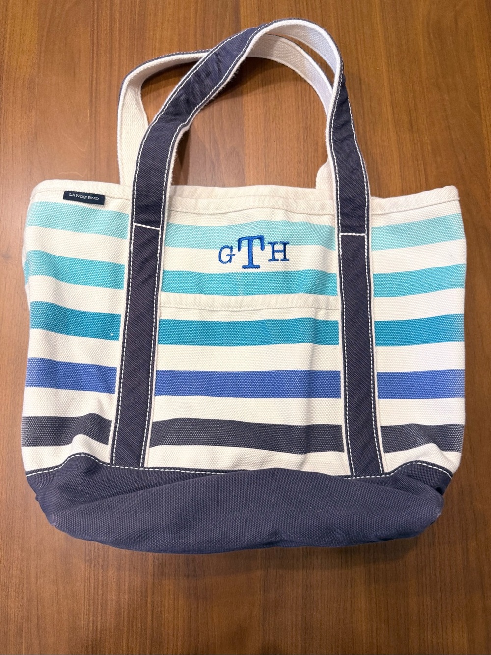 Lands End Boat and Tote Navy Teal stripes Interior Organizer GTH Monogram L